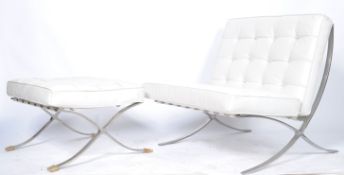 BARCELONA CHAIR AND MATCHING FOOTSTOOL IN WHITE LEATHER