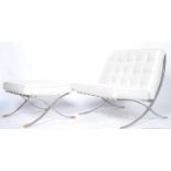 BARCELONA CHAIR AND MATCHING FOOTSTOOL IN WHITE LEATHER