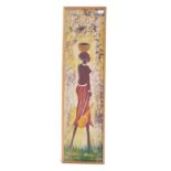 20TH CENTURY AFRICAN TRIBAL DYED FABRIC PRINT DEPICTING A WOMAN