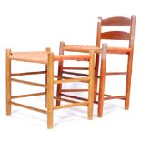 20TH CENTURY RETRO VINTAGE BEECH SIDE CHAIR AND FOOTSTOOL