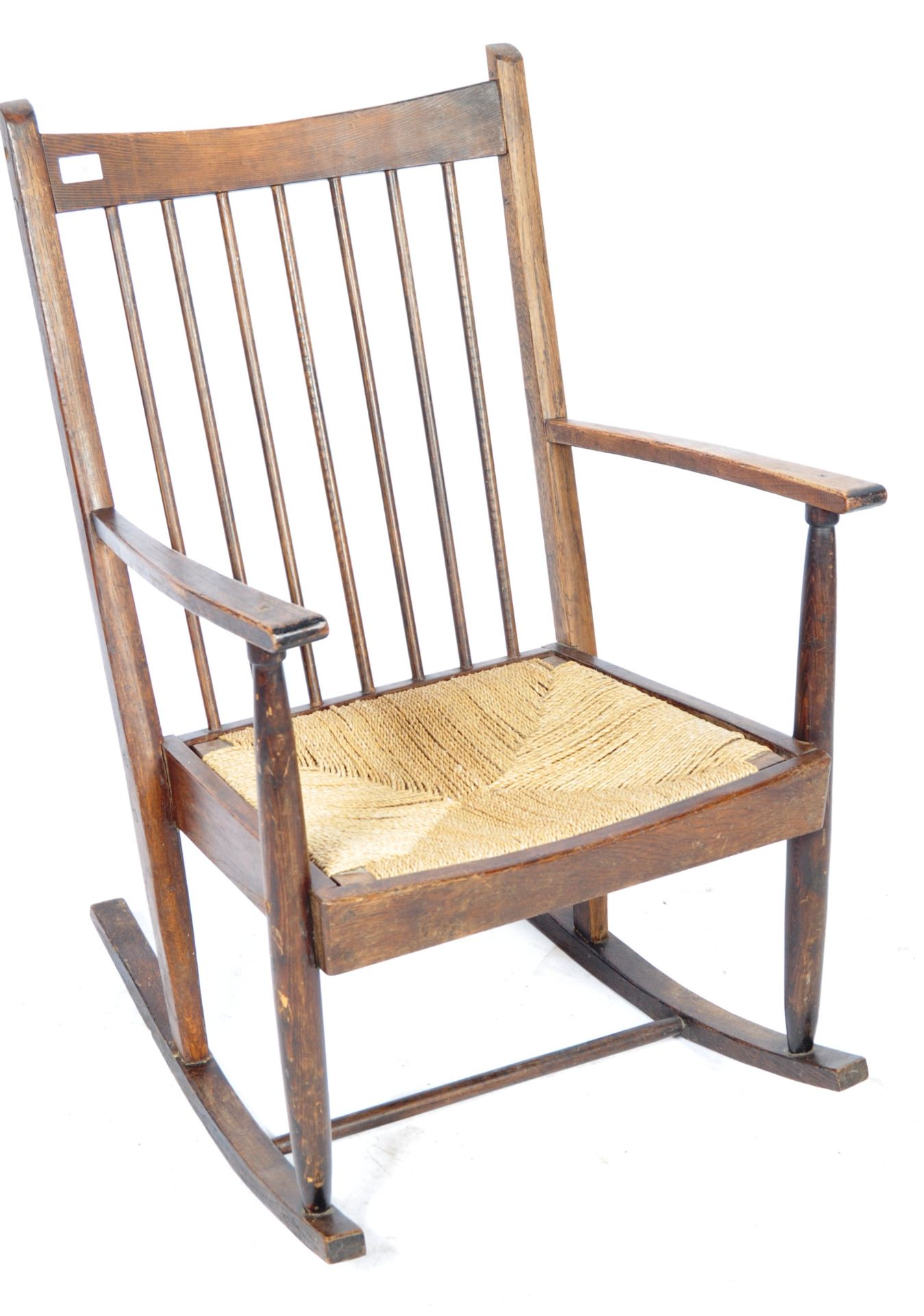 EARLY TO MID 20TH CENTURY BESPOKE MADE OAK ROCKING CHAIR - Bild 2 aus 5