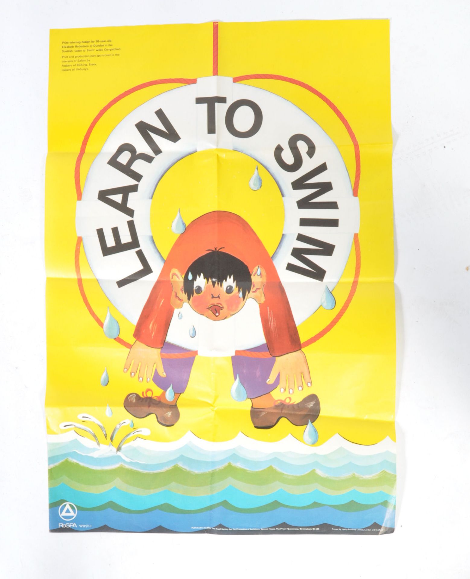 ORIGINAL RARE VINTAGE 1970S RoSPA SAFETY POSTER LEARN TO SWIM
