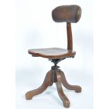 EARLY 20TH CENTURY 1920'S VINTAGE INDUSTRIAL OAK SWIVEL CHAIR