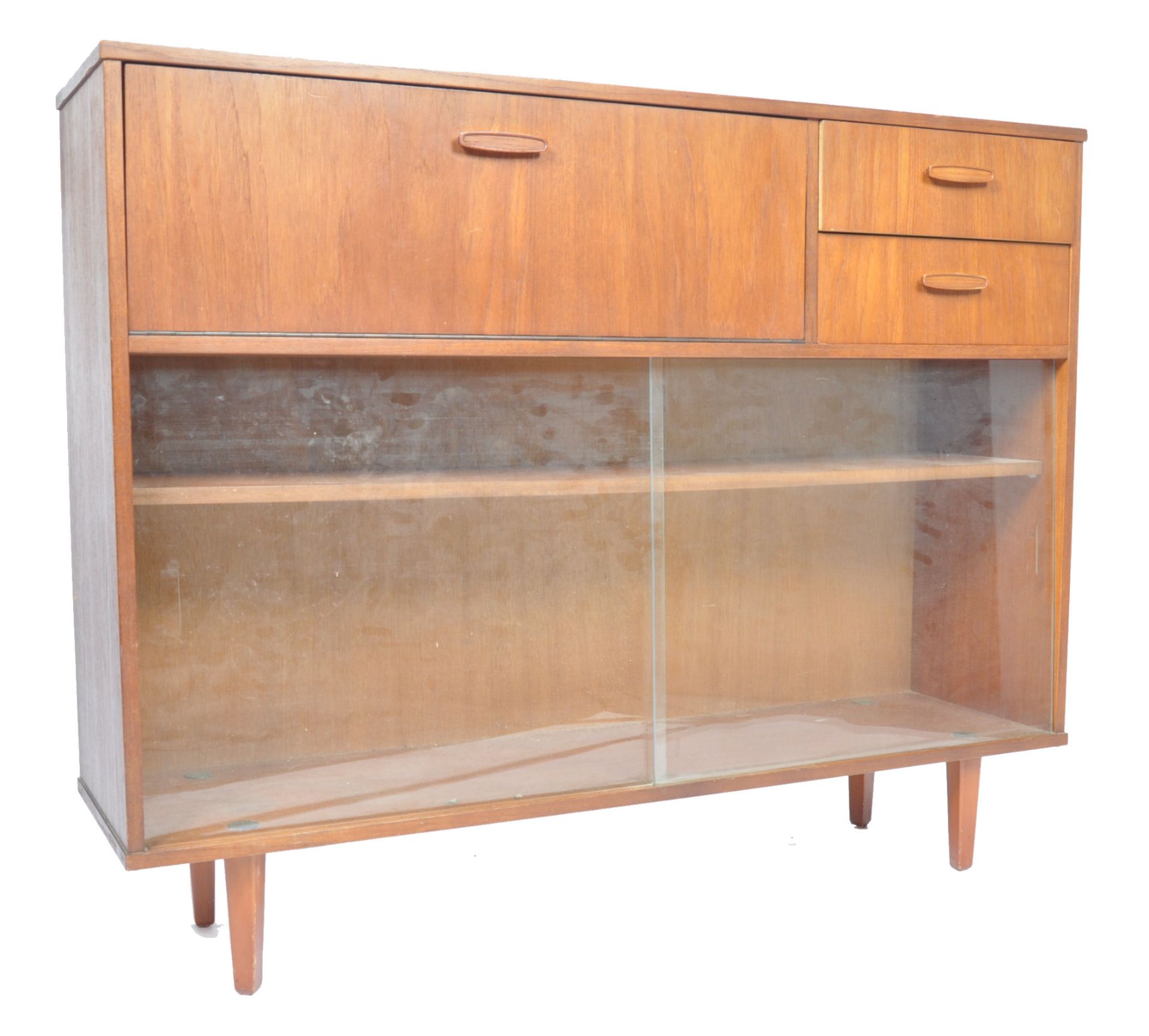 1960'S RETRO VINTAGE TEAK WOOD BUREAU GLASS DISPLAY CABINET