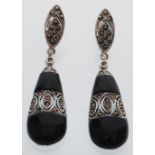 A pair of silver and marcasite art deco style tear