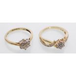 Two 9ct gold ladies diamond cluster rings to inclu