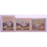 A set of 3 mid century oil on canvas landscape stu