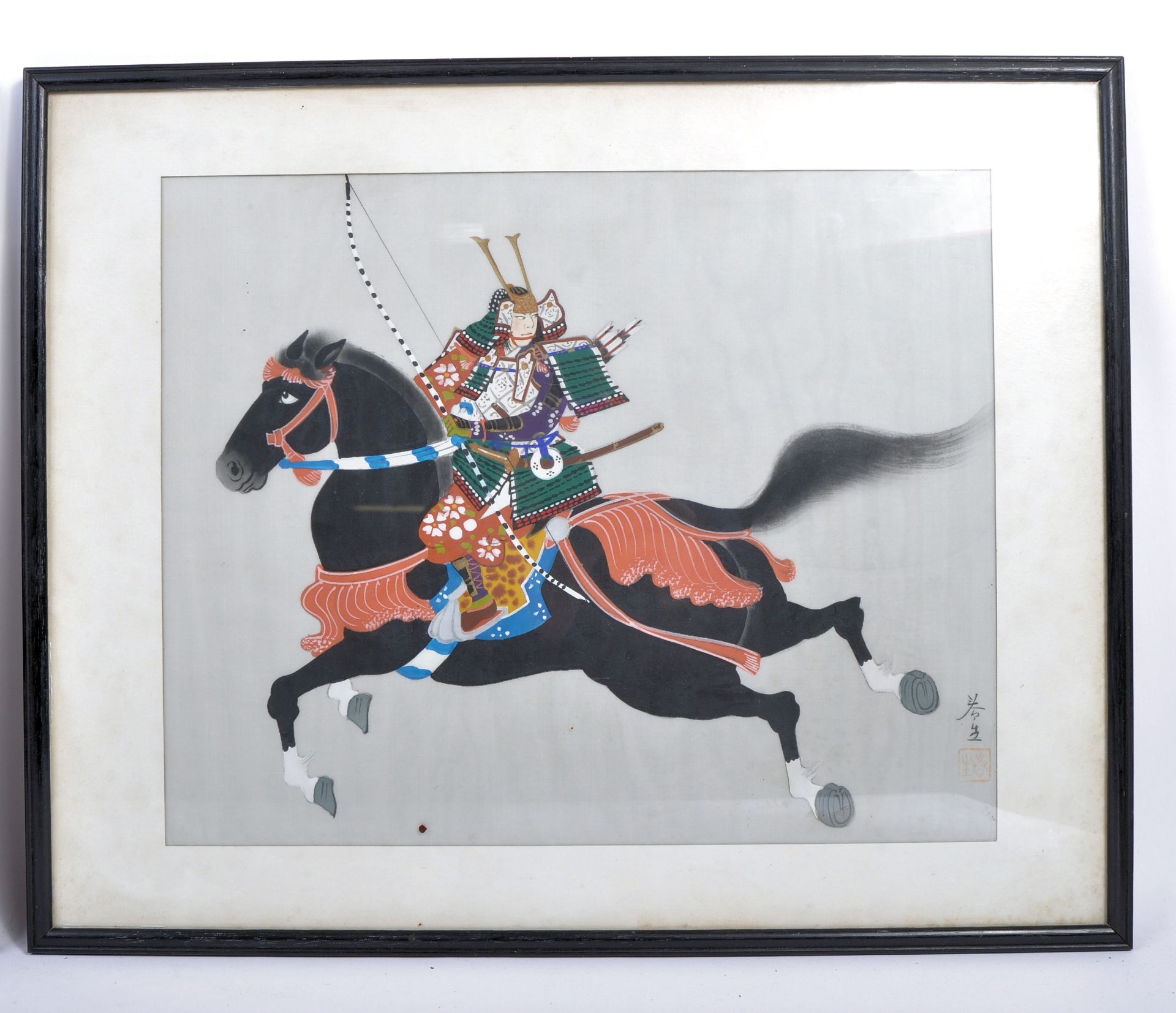 JAPANESE OIL ON SILK PAINTING OF A SAMURAI WARRIOR - Bild 2 aus 6