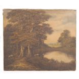 ANTIQUE 19TH CENTURY OIL ON CANVAS POND PAINTING