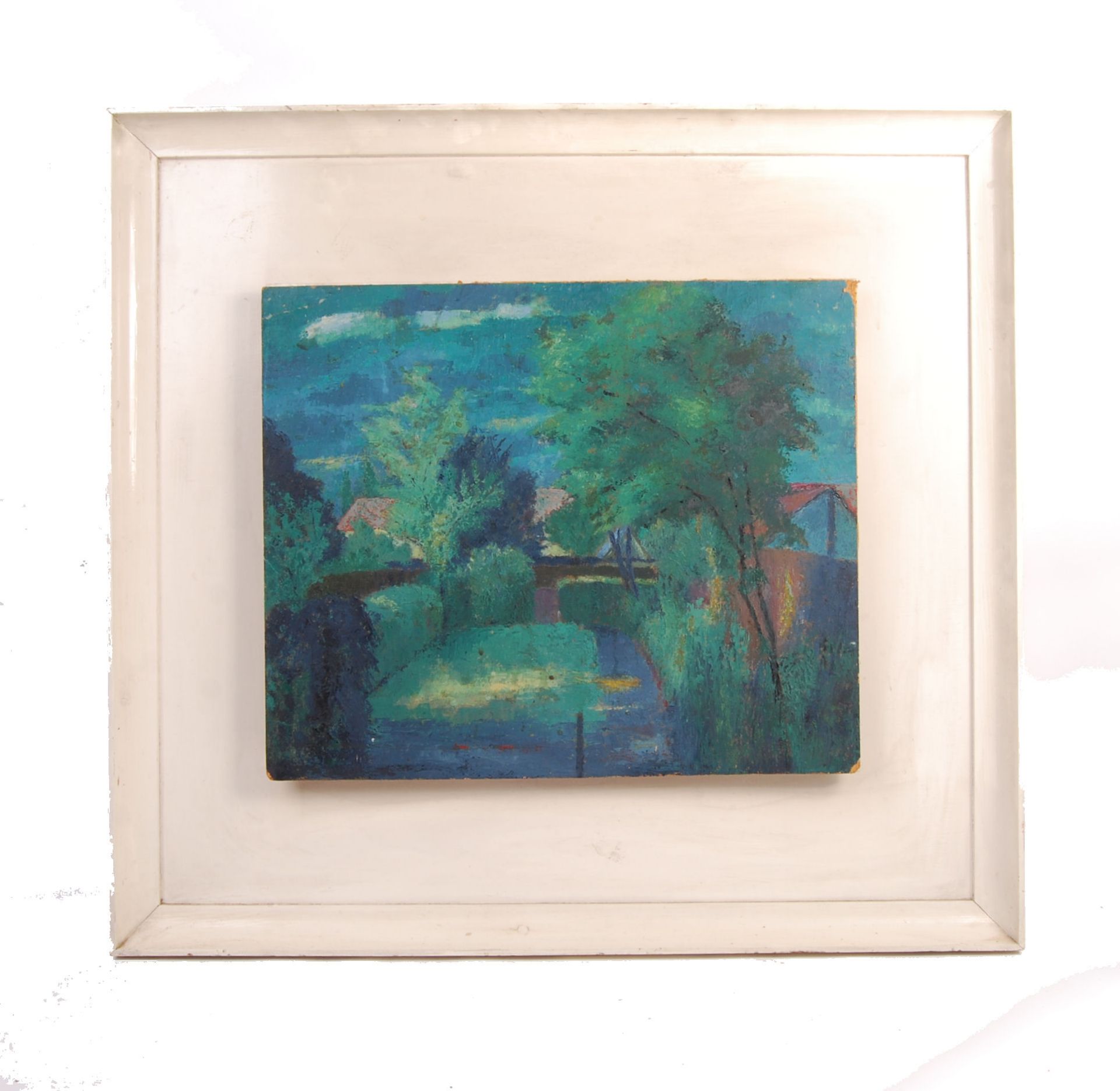 LARGE 1950'S ABSTRACT OIL ON BOARD FRAMED PAINTING