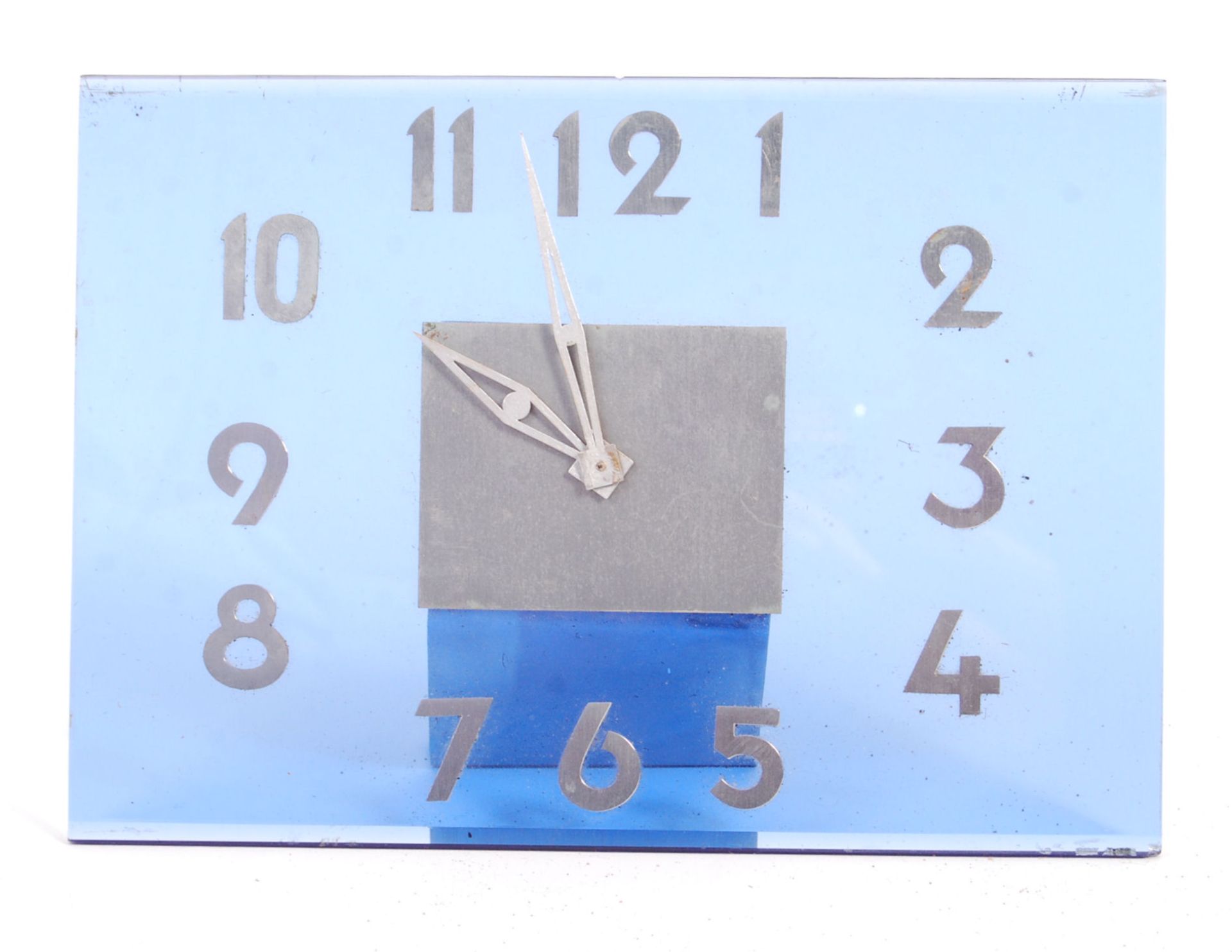 1930'S ART DECO BLUE GLASS MANTEL / TABLE CLOCK