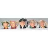 A group of five Royal Doulton ceramic Character / Toby jugs to include The Busker D6775, Appiet,