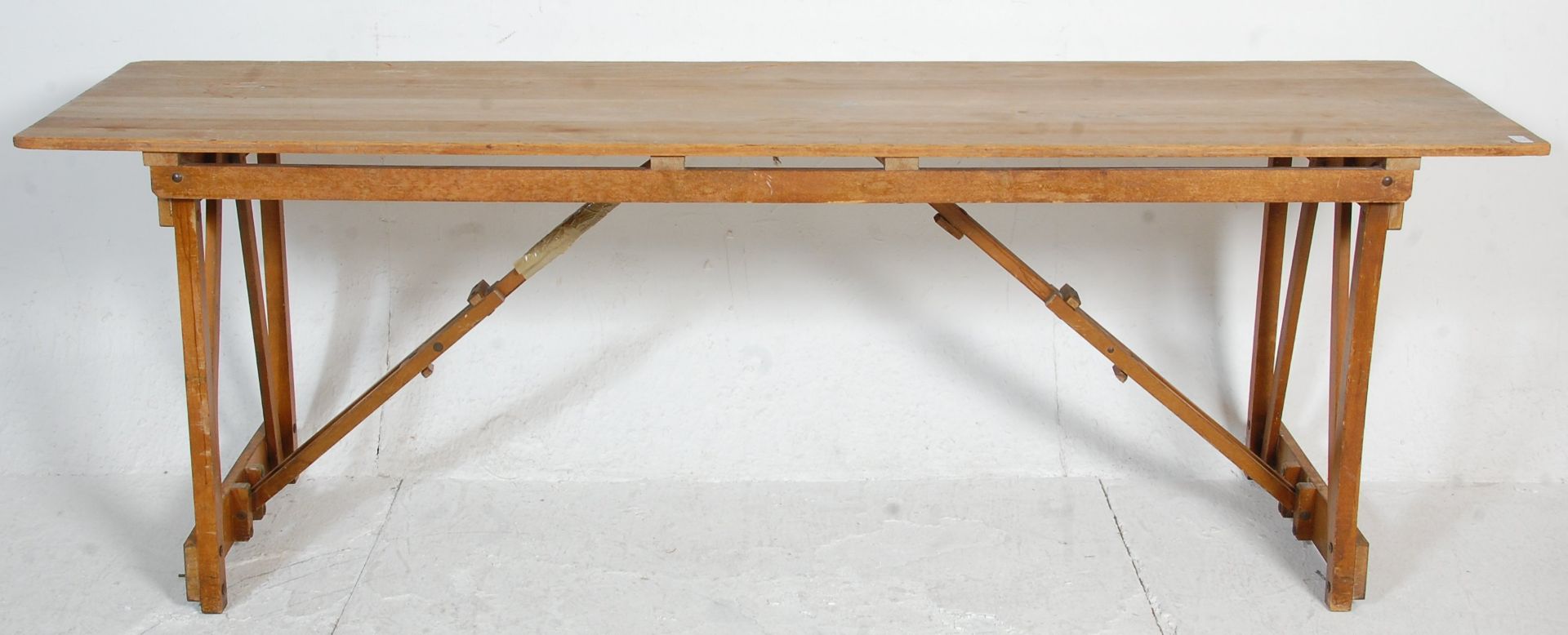 A pair of two mid 20th century vintage retro industrial folding trestle tables - refectory dining - Bild 4 aus 7