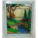 A good 19th Century Victorian lead lined stained glass window depicting the rolling hills of the