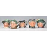 A group of five Royal Doulton ceramic Character / Toby jugs to include Tony Weller D6013, Toby