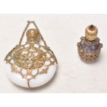 A 19th Century Victorian antique French chatelaine opaline milk glass scent bottle of round form