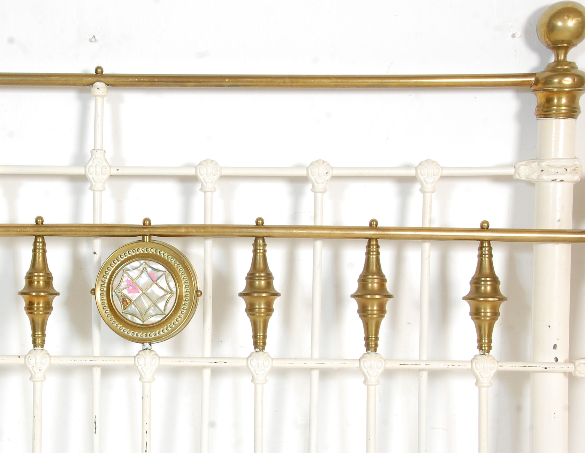 A 19th Century Victorian brass double bed frame having ball finials on tubular supports, each - Image 2 of 6