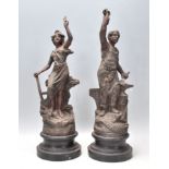 A pair of early 20th Century French spelter figures moulded as a farm worker 'Agriculture' and one