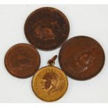 A group of four Lundy Island two 1929 One Puffin coins, Half Puffin 1929 and another 1929 Half