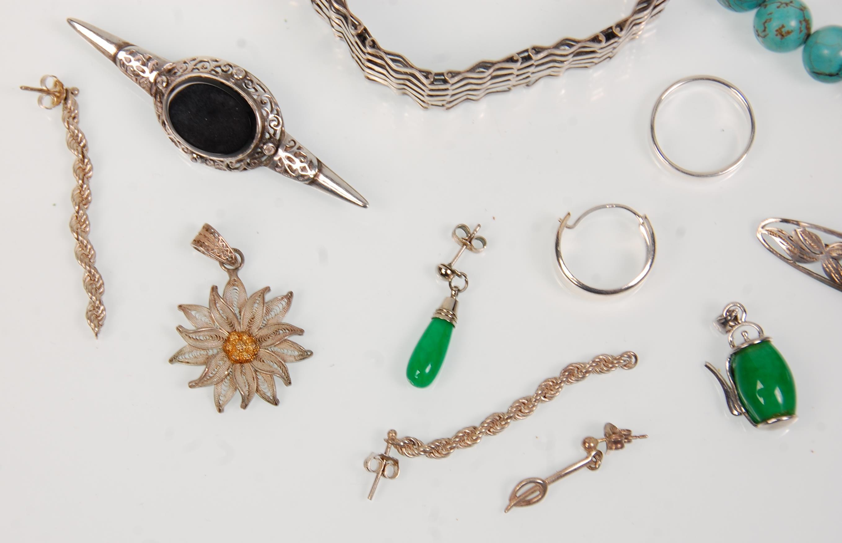 A collection of vintage silver jewellery to include a heart lock gate link bracelet, a silver and - Image 2 of 5