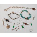 A collection of vintage silver jewellery to include a heart lock gate link bracelet, a silver and