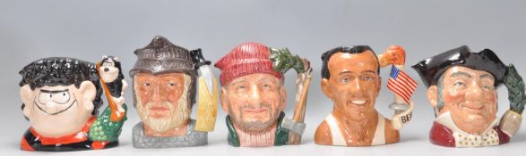 A group of five Royal doulton ceramic Character / Toby jugs to include Dennis And Gnasher D7005,