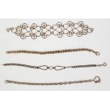 A group of four silver ladies bracelets to include a flat link example stamped 925, decorative