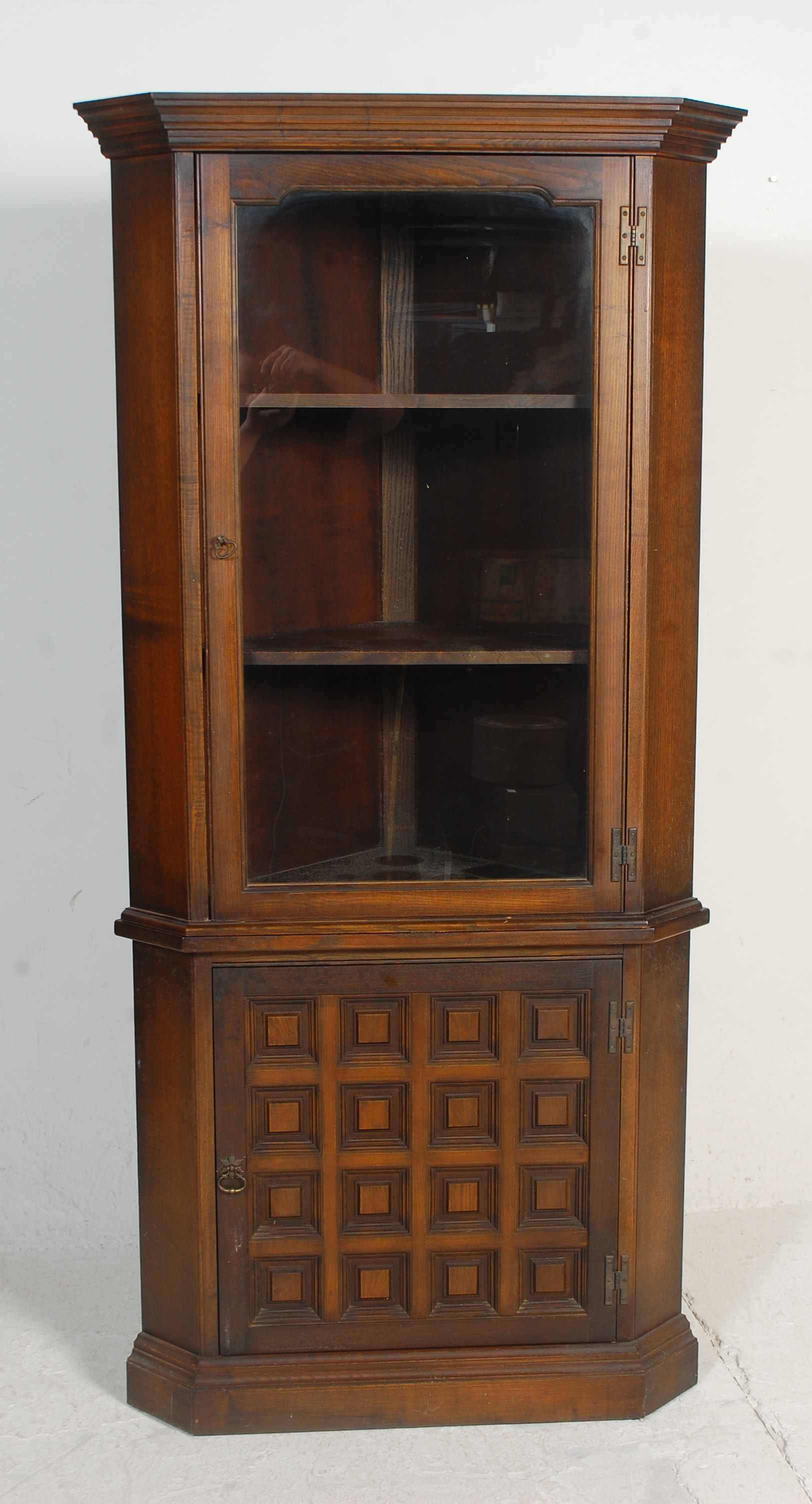 A mid century Spanish influence large carved oak sideboard / dresser base with portcullis relief - Image 8 of 9