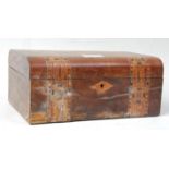 A late 19th / early 20th Century tunbridge ware wooden treen box having banded geometric