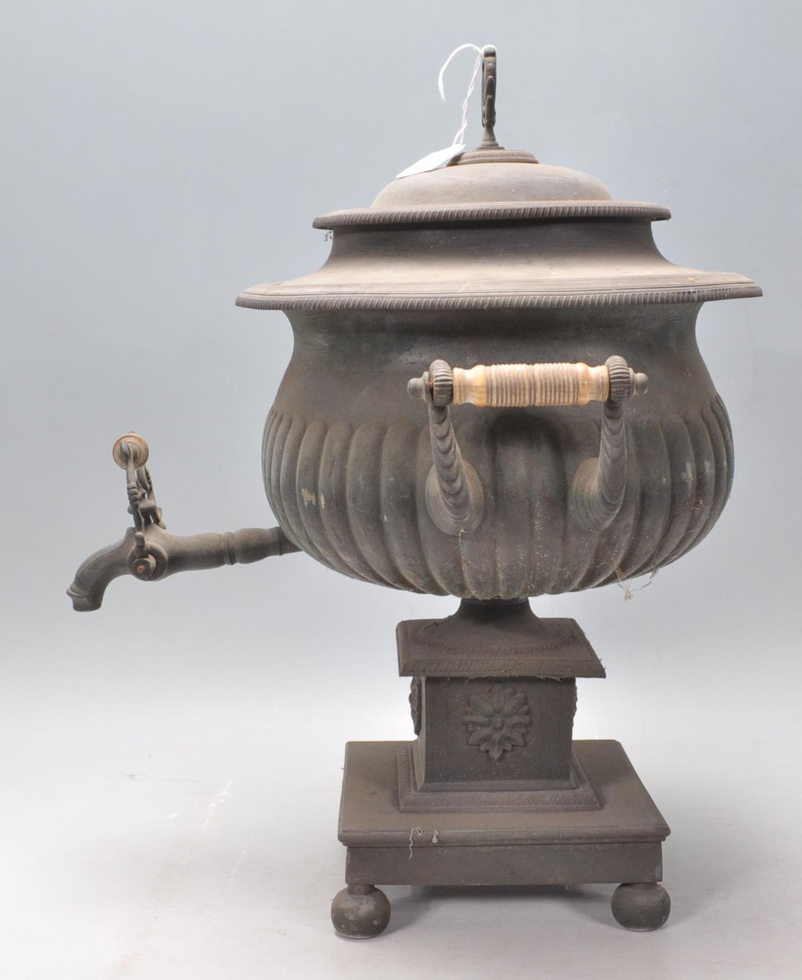 A 19th Century Victorian samovar having a reeded body with twin turned bone handles, raised on a - Bild 4 aus 5