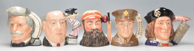 A group of five Royal Doulton ceramic Character / Toby jugs to include Mark Twain D6654, Alfred