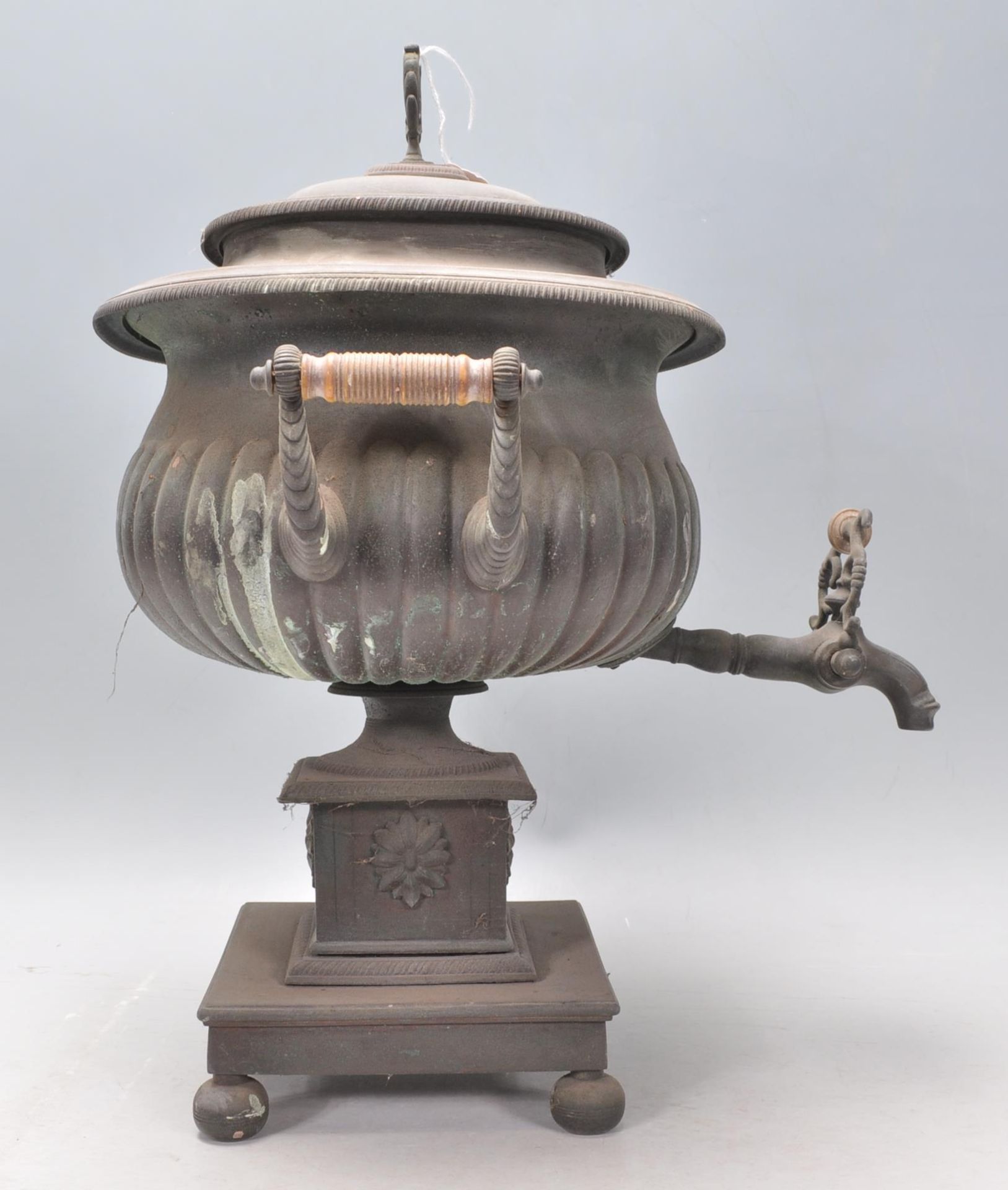 A 19th Century Victorian samovar having a reeded body with twin turned bone handles, raised on a - Bild 2 aus 5
