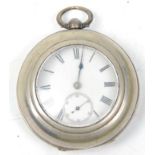 A 19th Century Victorian silver hallmarked open faced pocket watch having a round white enamelled