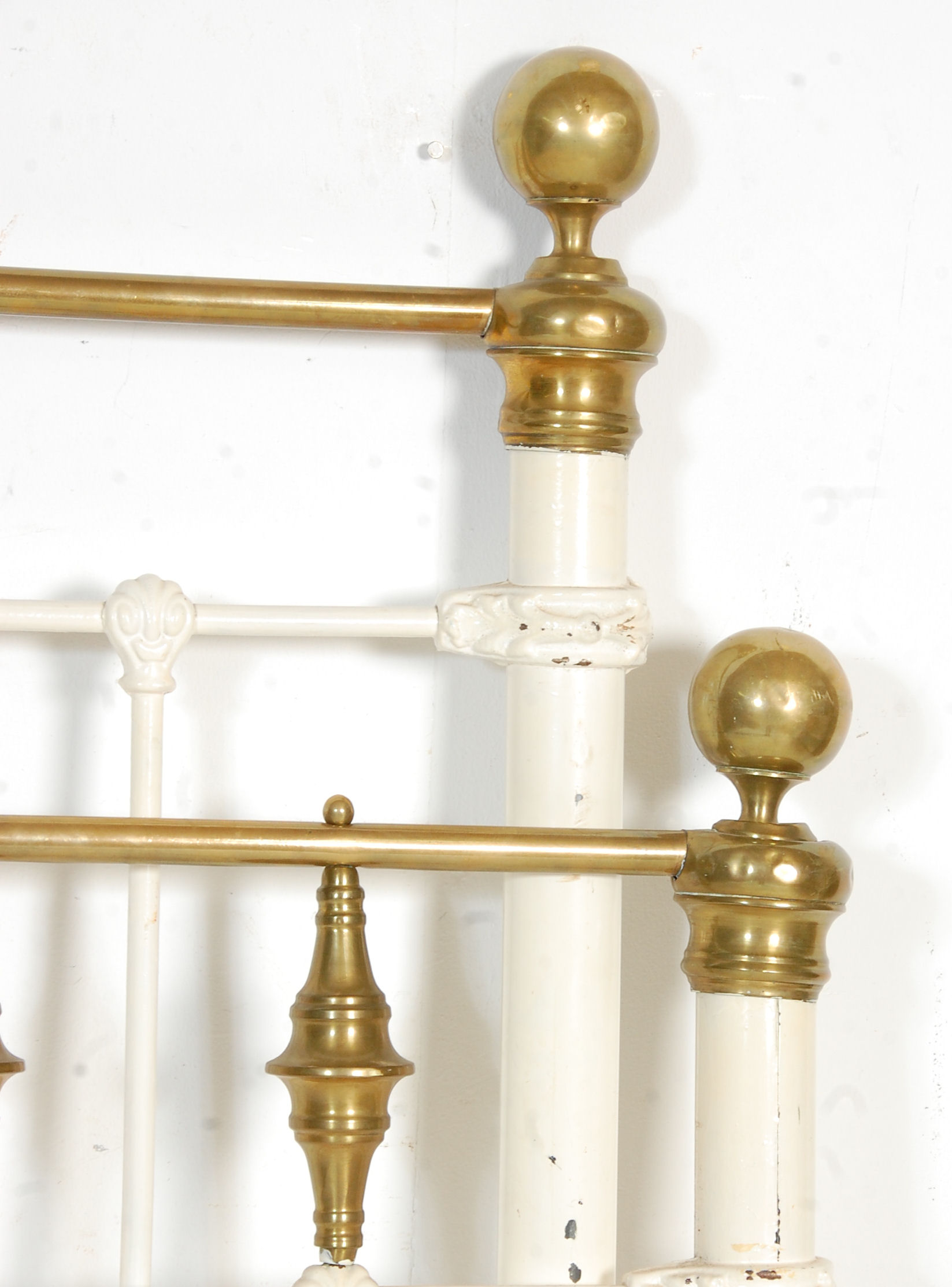 A 19th Century Victorian brass double bed frame having ball finials on tubular supports, each - Image 3 of 6