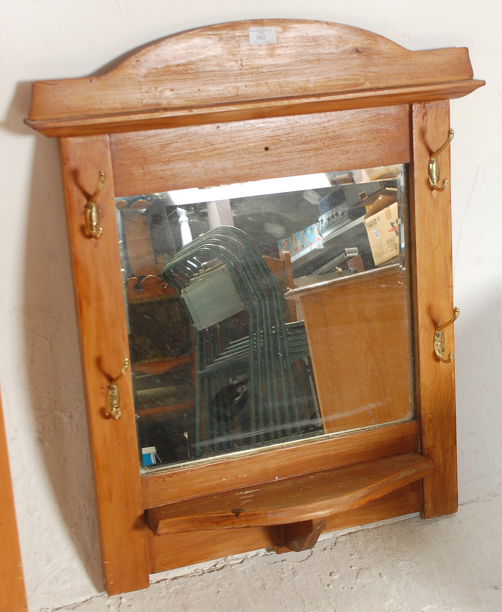 A Victorian style pine hanging shelf together with a Victorian pine wall mirror with shaped - Image 4 of 6