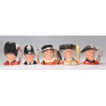 A group of five Royal Doulton English related ceramic Character / Toby jugs to include The Guardsman