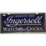 A vintage retro enamelled double sided advertising sign for Ingersoll Watches and Clocks having a