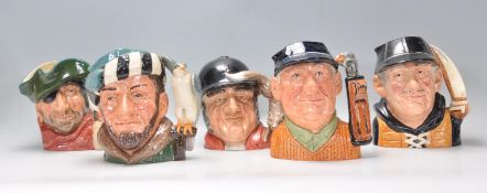 A group of five Royal Doulton ceramic Character / Toby jugs to include Smuggler D6616, The