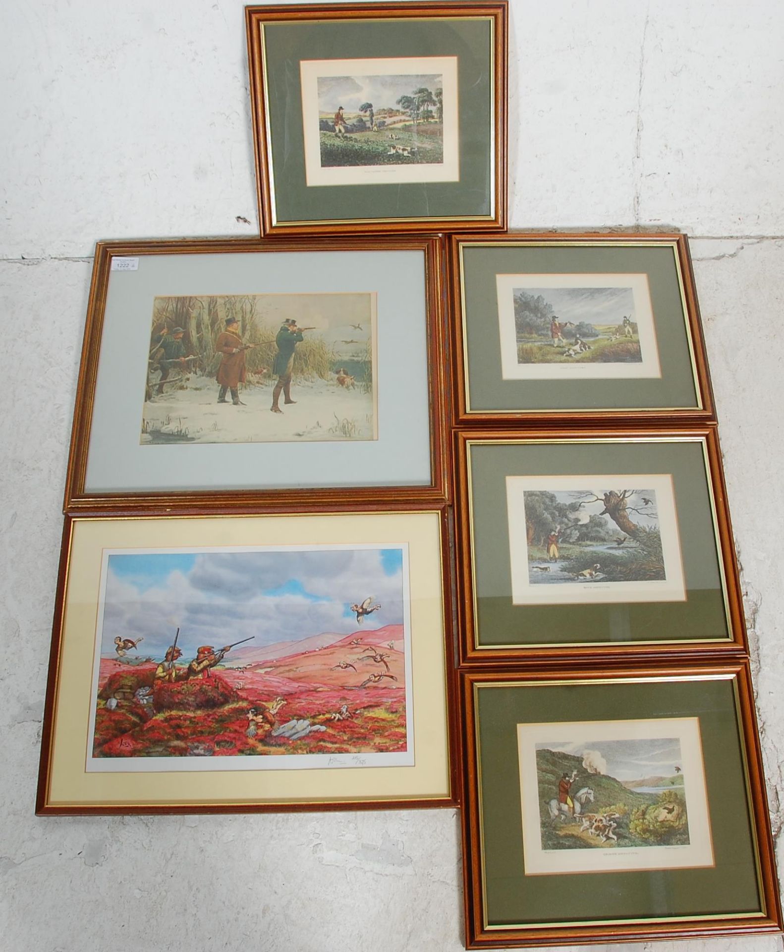 A mixed group of six shooting prints to include a series of four hunting prints signed in pencil, - Bild 2 aus 8