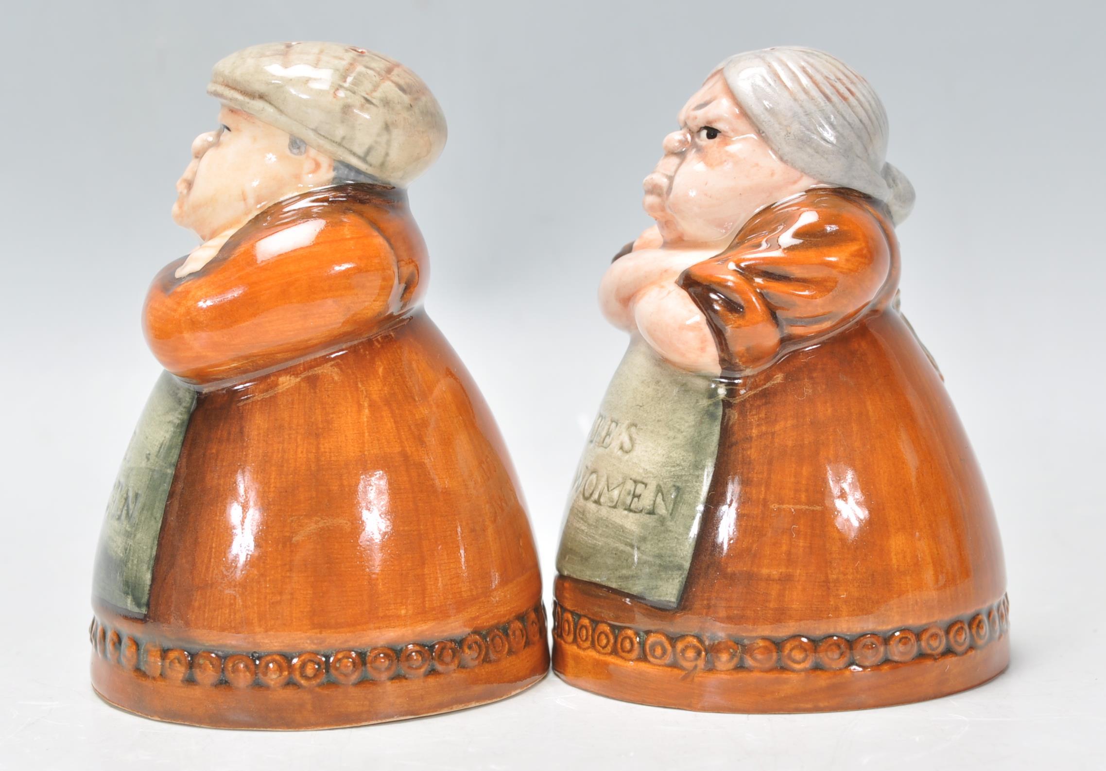 A pair of Royal Doulton salt and pepper pots entitled 'Votes for Women' and 'Toil for Men', D7066 - Image 4 of 7
