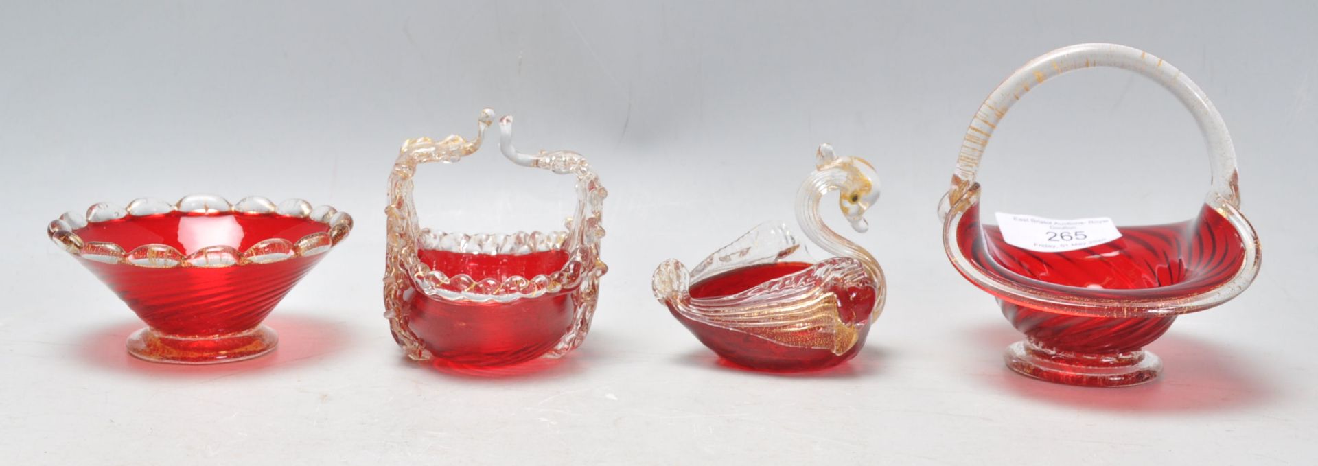 A group of 20th Century Venetian Murano glass ruby glass ornaments to include a spiral form - Bild 2 aus 8