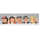 A group of five Royal Doulton character jugs to include The Fireman D6697, Town Crier D6895,