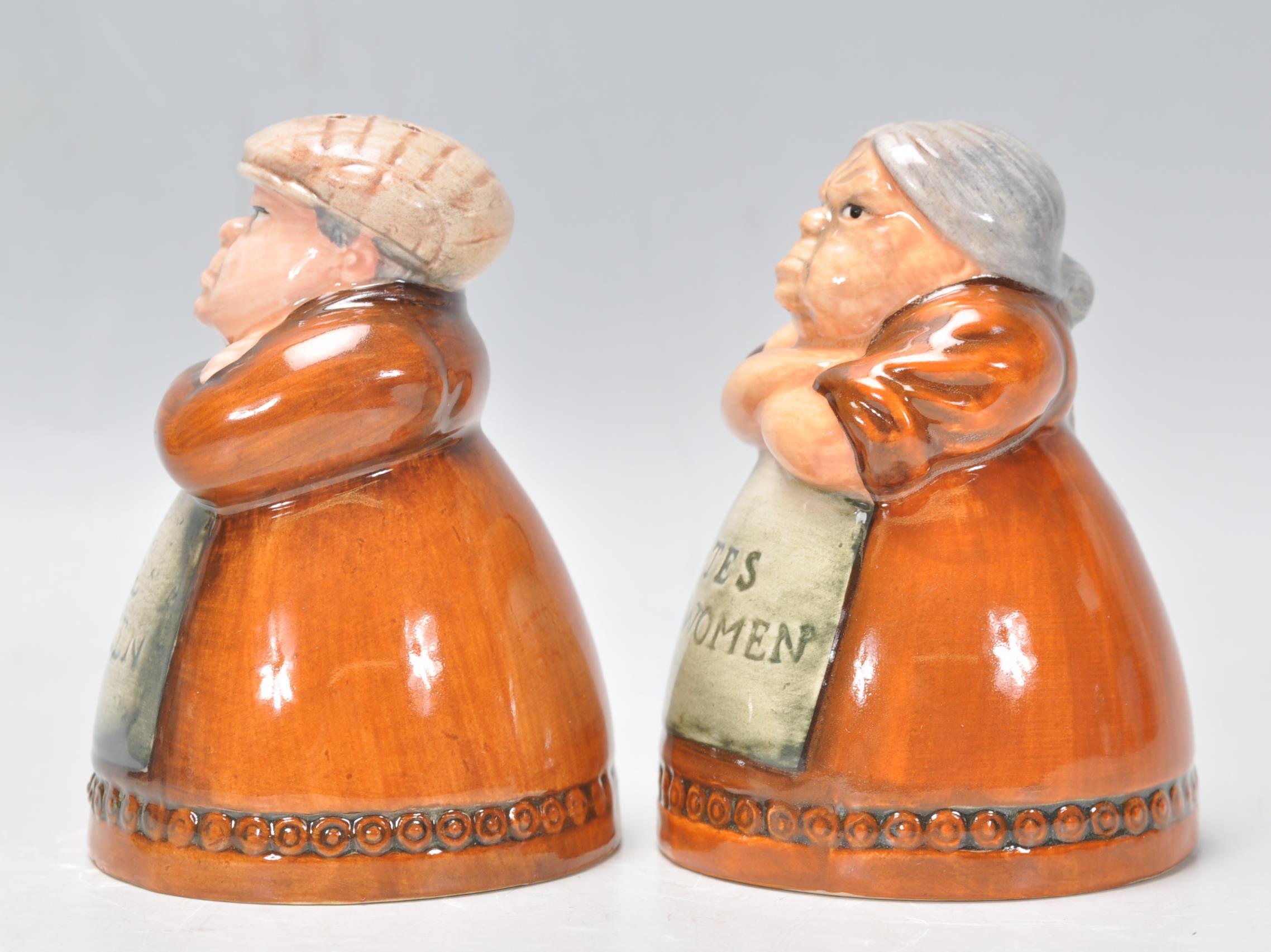 A pair of Royal Doulton salt and pepper pots entitled 'Votes for Women' and 'Toil for Men', D7066 - Image 5 of 6