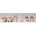 A group of six Royal Doulton ceramic Character / Toby jugs to include Long John Silver D7138, Sir