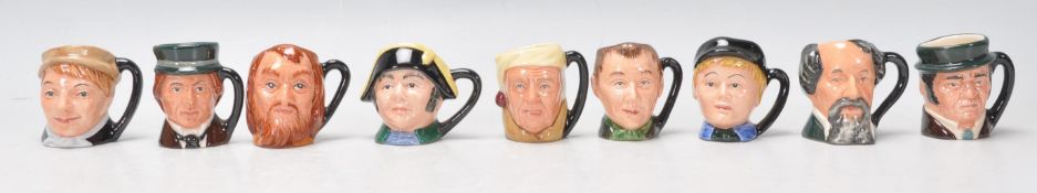 A group of nine Royal Doulton Charles Dickens related miniature ceramic character jugs to include