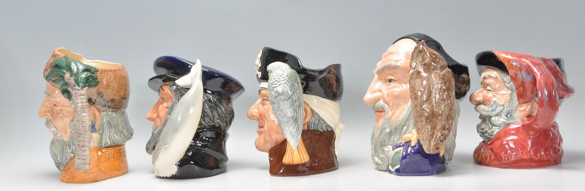 A group of five Royal Doulton character jugs to include Robinson Crusoe D6532, Captain Ahab D6500, - Bild 4 aus 10