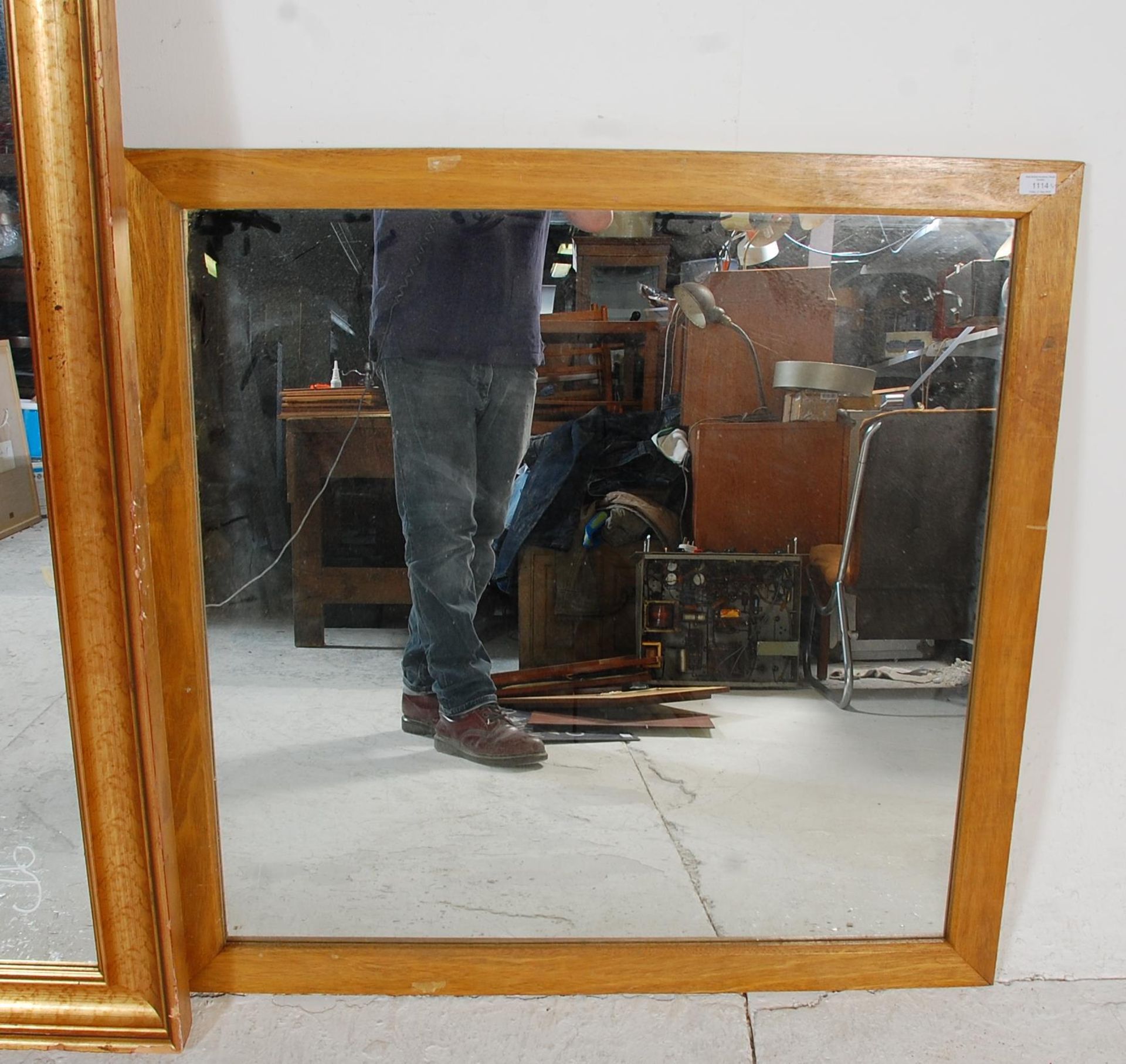 Two large vintage 20th Century wall mirrors to include a square mirror within a wooden frame and a - Bild 6 aus 6