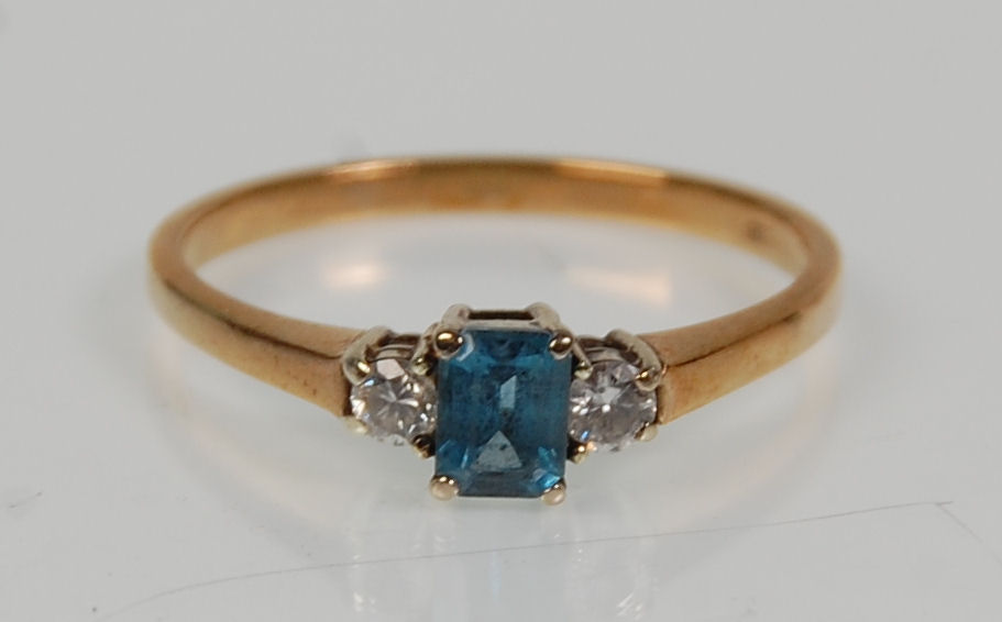 Two 9ct yellow ladies dress rings. One set with a large square faceted cut blue stone surround by - Image 2 of 12