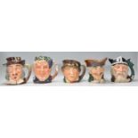 A group of five Royal Doulton ceramic Character / Toby jugs to include Dick Turpin, 200th