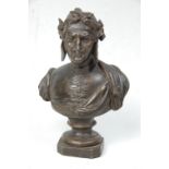 A 19th Century Victorian cast spelter bust in the form of Dante wearing his typical attire with